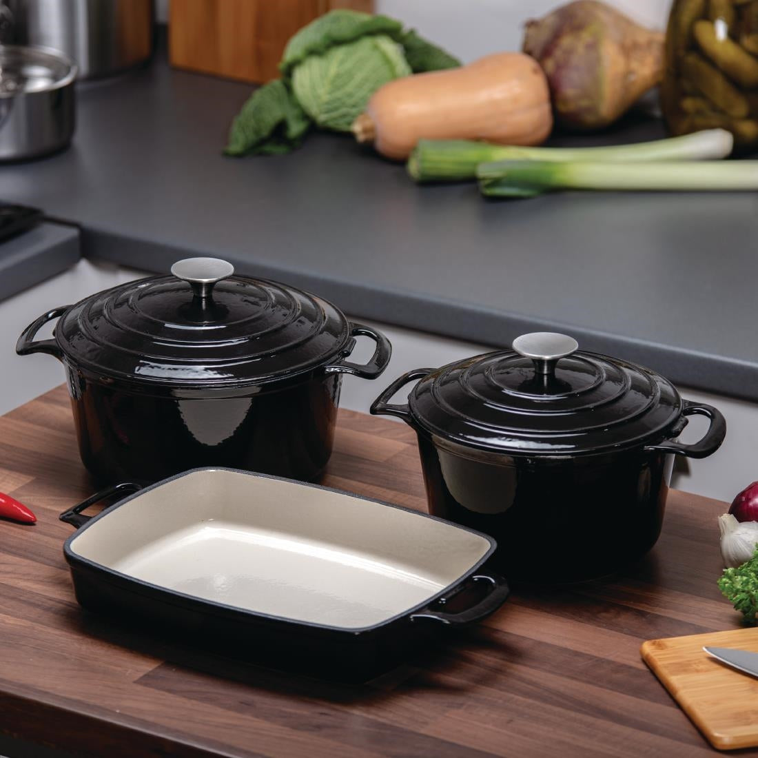 Ensemble 3 pièces cocottes et plat à rôtir en fonte Vogue Cook Like A Pro — SA620