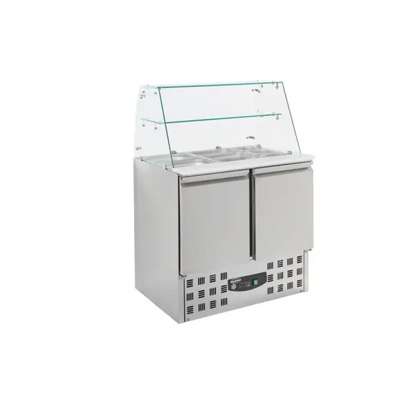 Saladette réfrigérée 2 portes pour bac gn 1/1 avec verre bombé tropicalisé