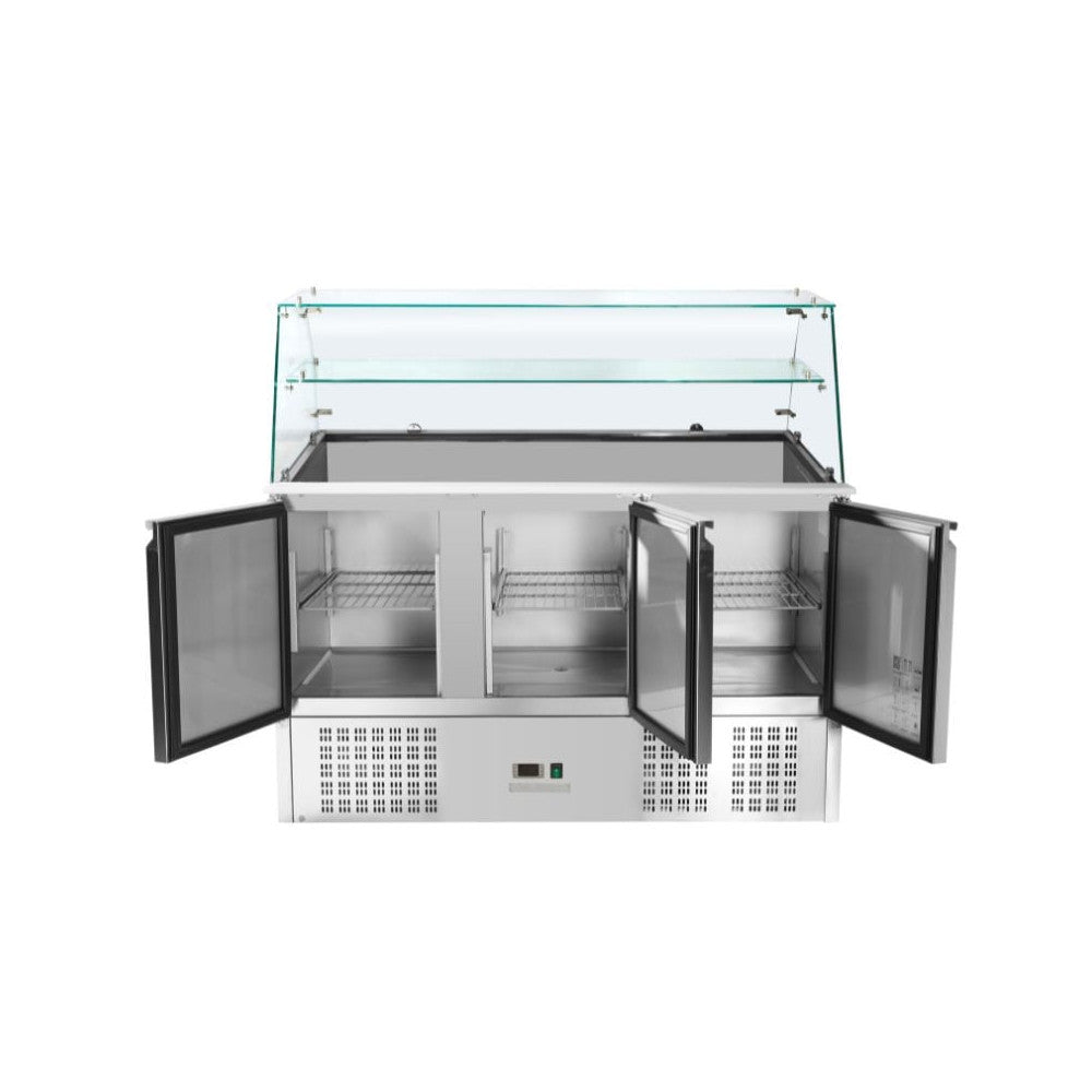 Gekoelde saladeette 3 deuren voor gn 1/1 container met gebogen glas