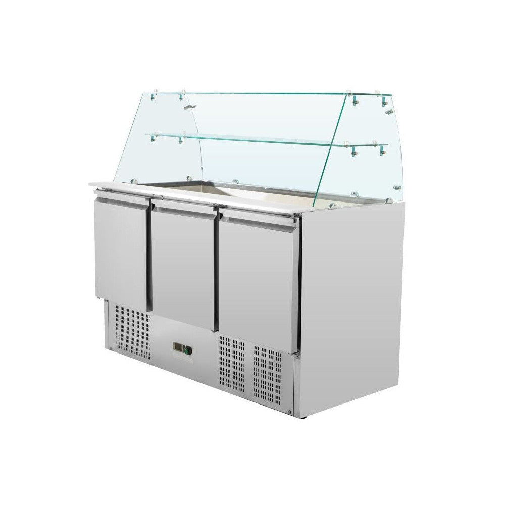 Saladette réfrigérée 3 portes pour bac gn 1/1 avec verre bombé