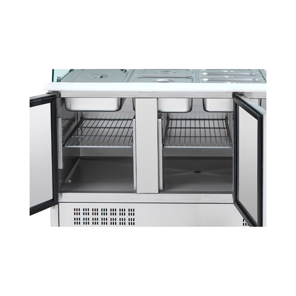 Saladette réfrigérée 3 portes pour bac gn 1/1 avec verre bombé