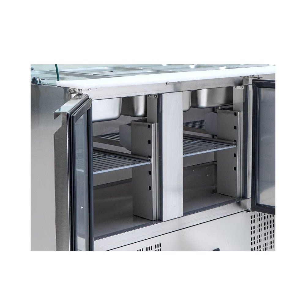 Gekoelde saladeette 3 deuren voor gn 1/1 container met gebogen glas