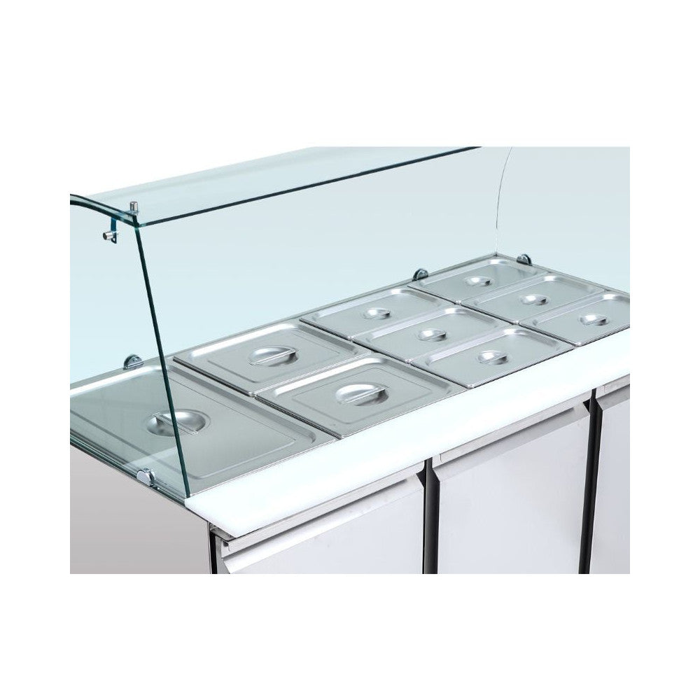 Gekoelde saladeette 3 deuren voor gn 1/1 container met gebogen glas