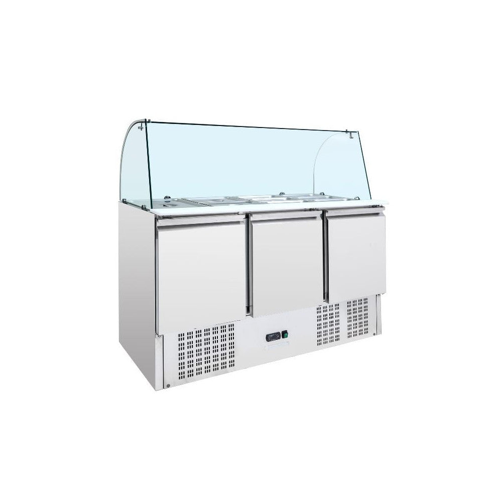 Saladette réfrigérée 3 portes pour bac gn 1/1 avec verre bombé