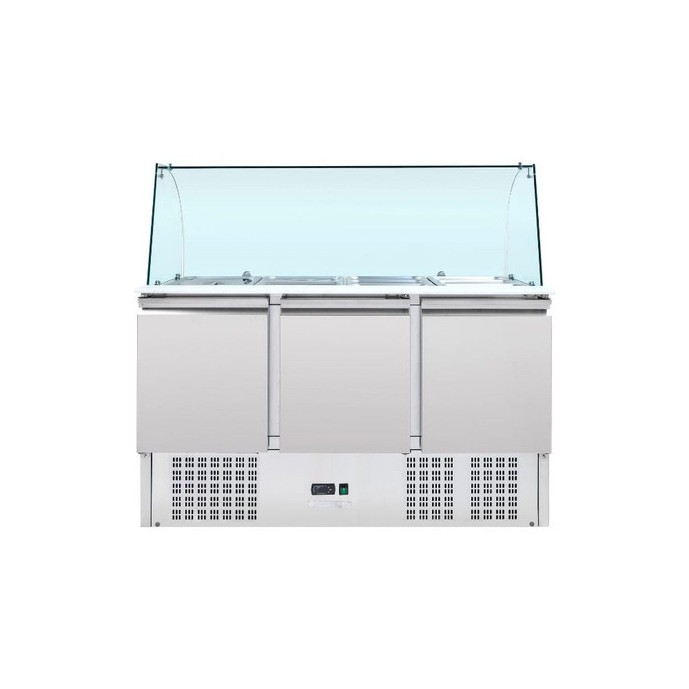 Saladette réfrigérée 3 portes pour bac gn 1/1 avec verre bombé