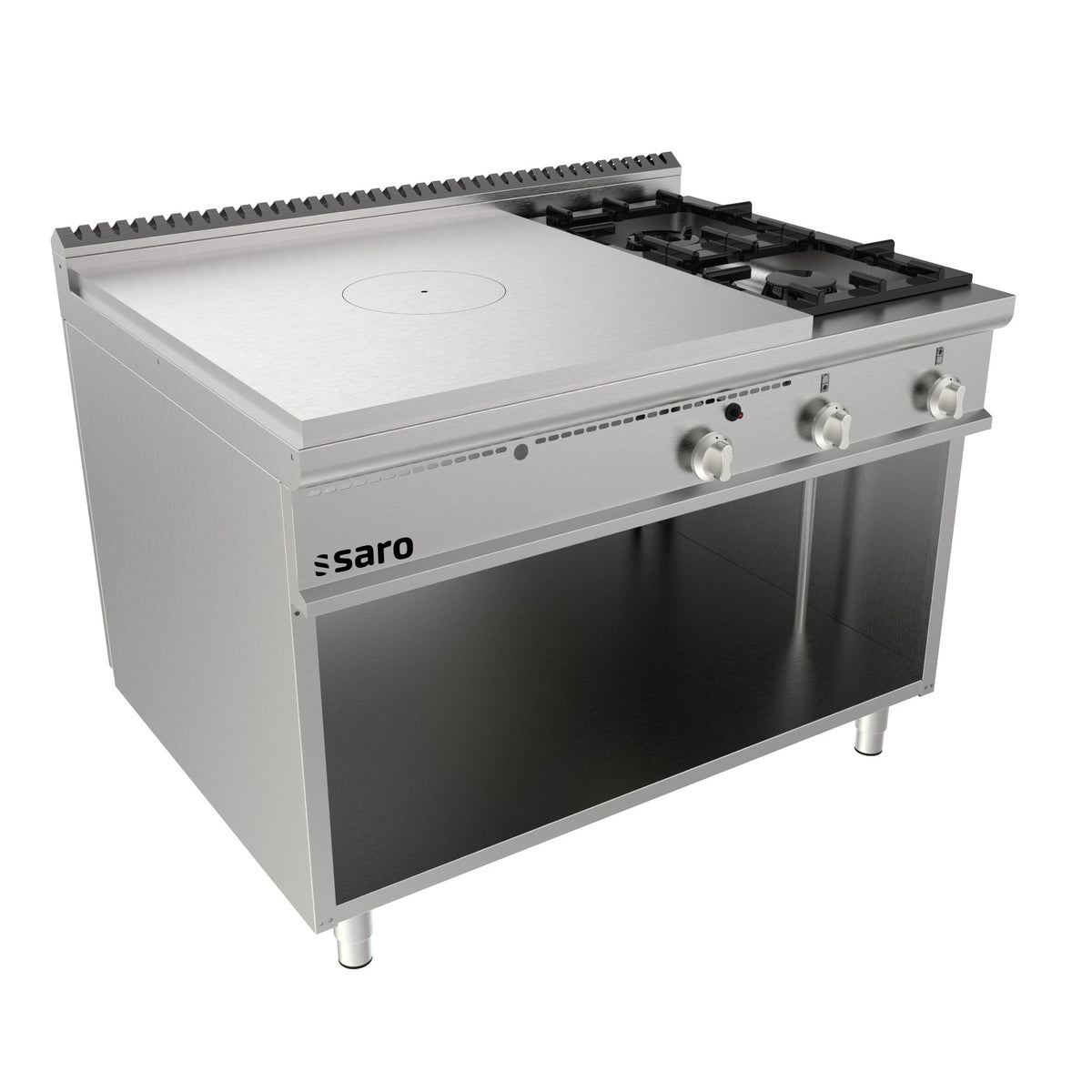 Cuisinière SARO à plaques chauffantes, soubassement ouvert + 2 brûleurs LQ / TPG6BA - 423-8115
