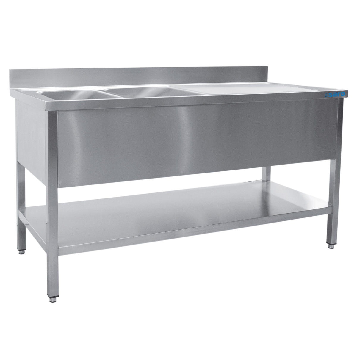 SARO spoeltafel met twee wasbakken, links - 600 mm diepte, 1800 mm - 600-2550L