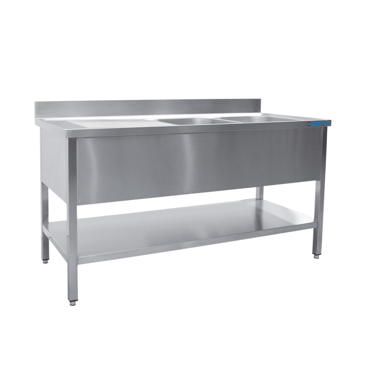 SARO Spoeltafel met twee wasbakken, rechts - 700 mm diepte, 2000 mm - 700-2555R