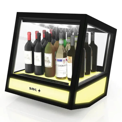 Vitrine Réfrigérée QBO Noire 620×670×670(h)mm | 1/2/3 Niveaux | Froid Ventilé + Éclairage RGB | SAYL