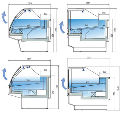 2 m - Vitrine modulaire série 12 verre relevable bombée , avec  réserve CVE-12-20-C-TF