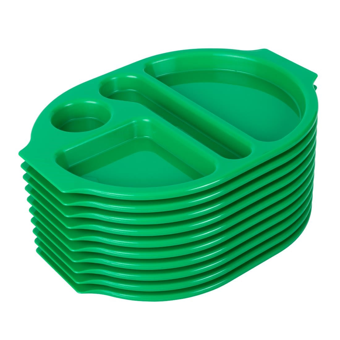 Grands plateaux repas à compartiments en polypropylène Olympia Kristallon verts 375mm (lot de 10) — U040
