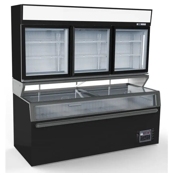 VRIEZER/KOELKAST WAND SHOWCASE ZWART 3 GLAZEN DEUREN 